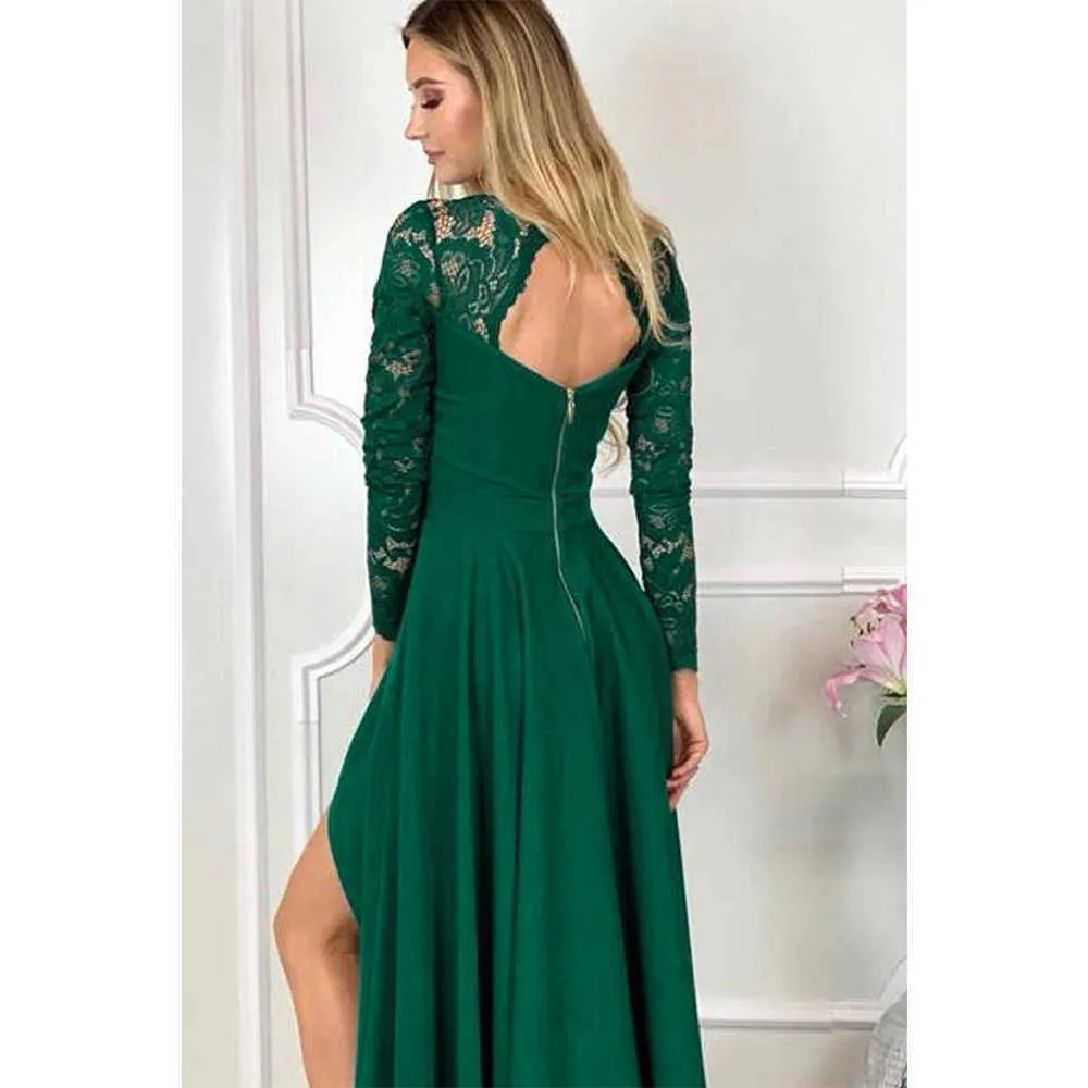 Robe irrégulière élégante pour femmes, manches longues, Sexy, col en v, robes de soirée en dentelle, robe Maxi de fête, Y1006