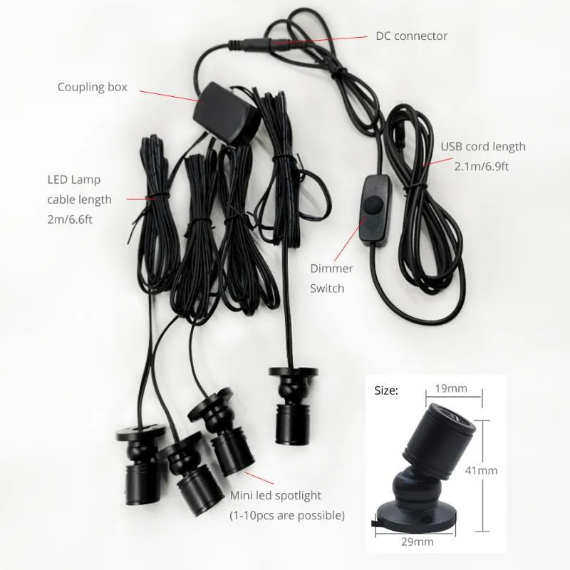 Mini 1W LED Spotlight Dimmable USB 5V Para El Modelo Pantalla Contador Conexión De Vino Kit De Garaje Estantería De Casos De Exposición 1 1/4/De 55,01 € | DHgate