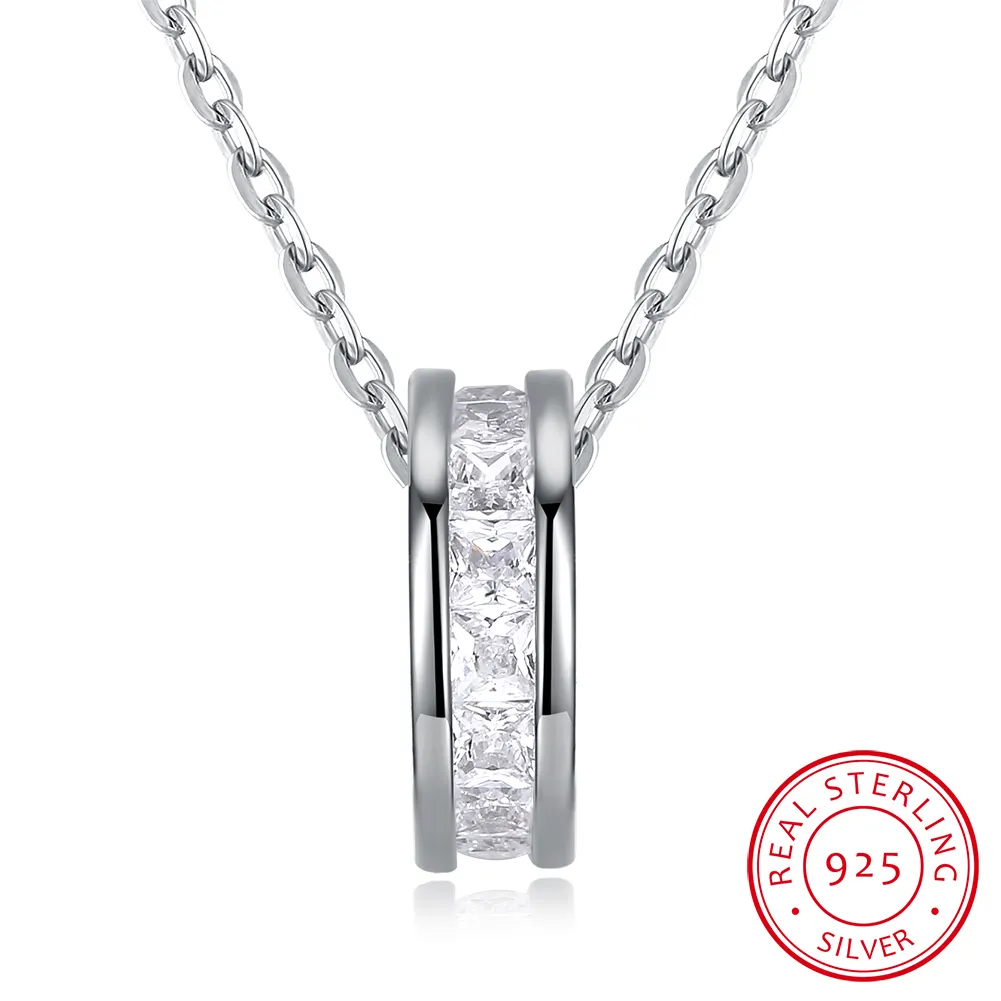 ZEMIOR 925 Collane In Argento Sterling Per Le Donne Semplice Rotonda Rotella di Scorrimento Del Pendente Brillante Zircone Collana di Lusso Gioielleria Raffinata Q0531