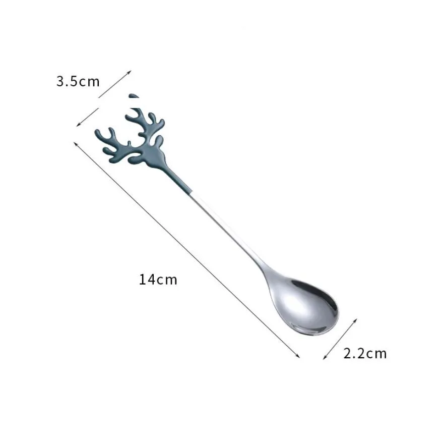 304 Stainless Steel Deer Head Shape Stirring Spoon Romantic Christmas Elk Coffee Dessert Spoon Exquisite Tableware with box gift