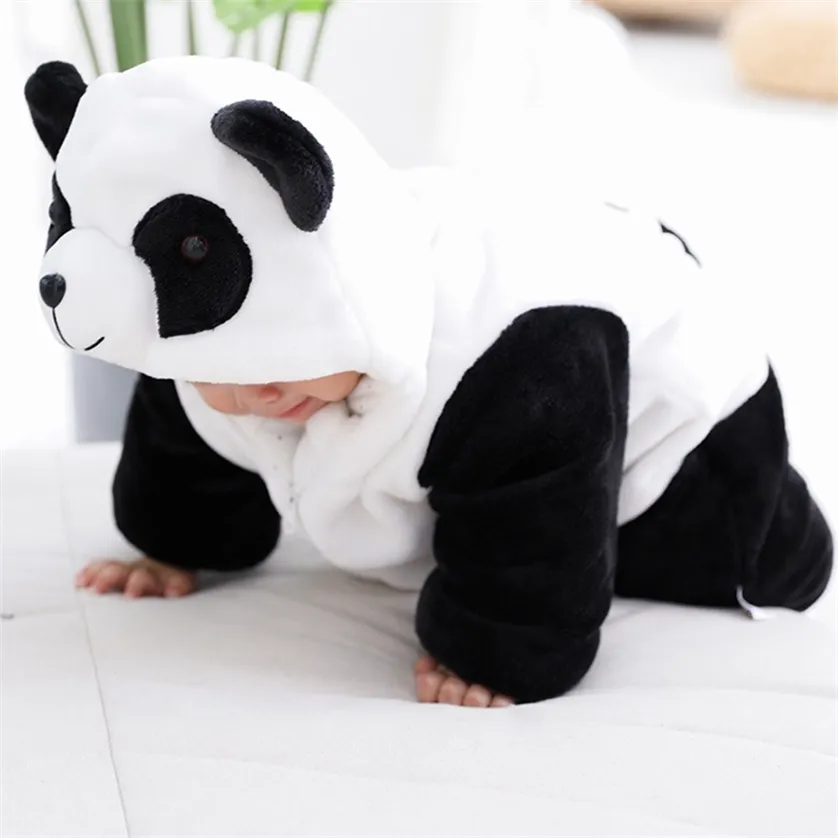 Baby Winter Romper Warm Flannel Plush Jumpsuit Girls Boys Cute Panda Animals born Pajamas Clothes Overalls Kids Rompers 220211