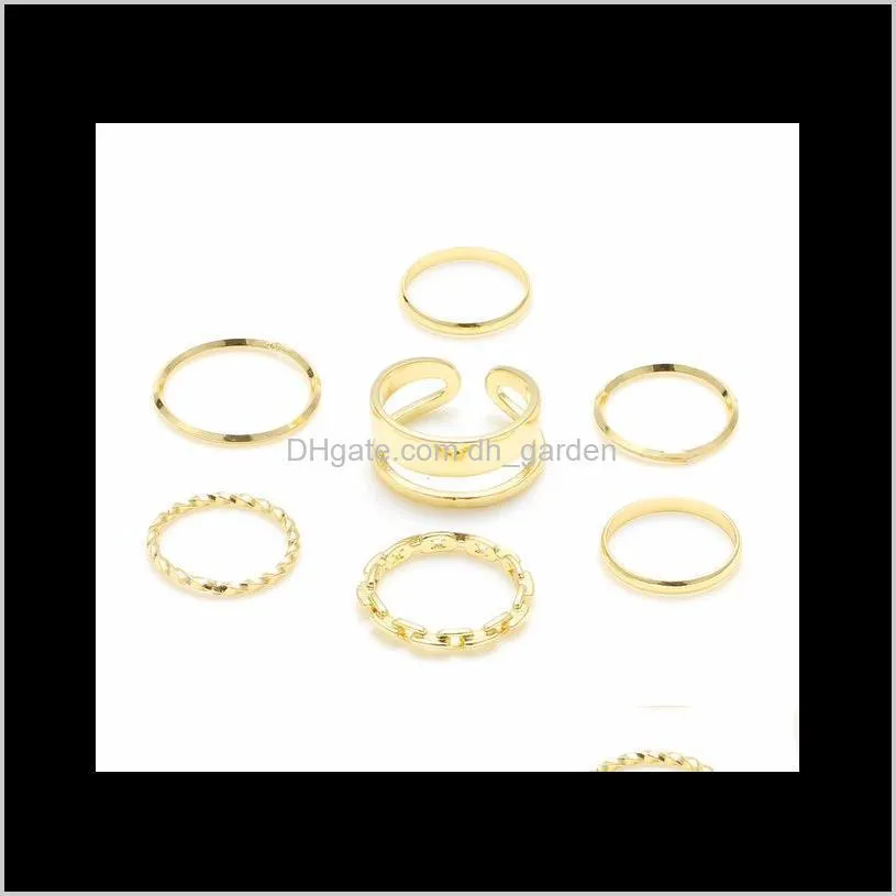 Punk joint Ring Set Geometric Circular Twist Chain Rings Minimalist Jewelry Gold Color Metal Mid Finger Knuckle Rings Party Gift