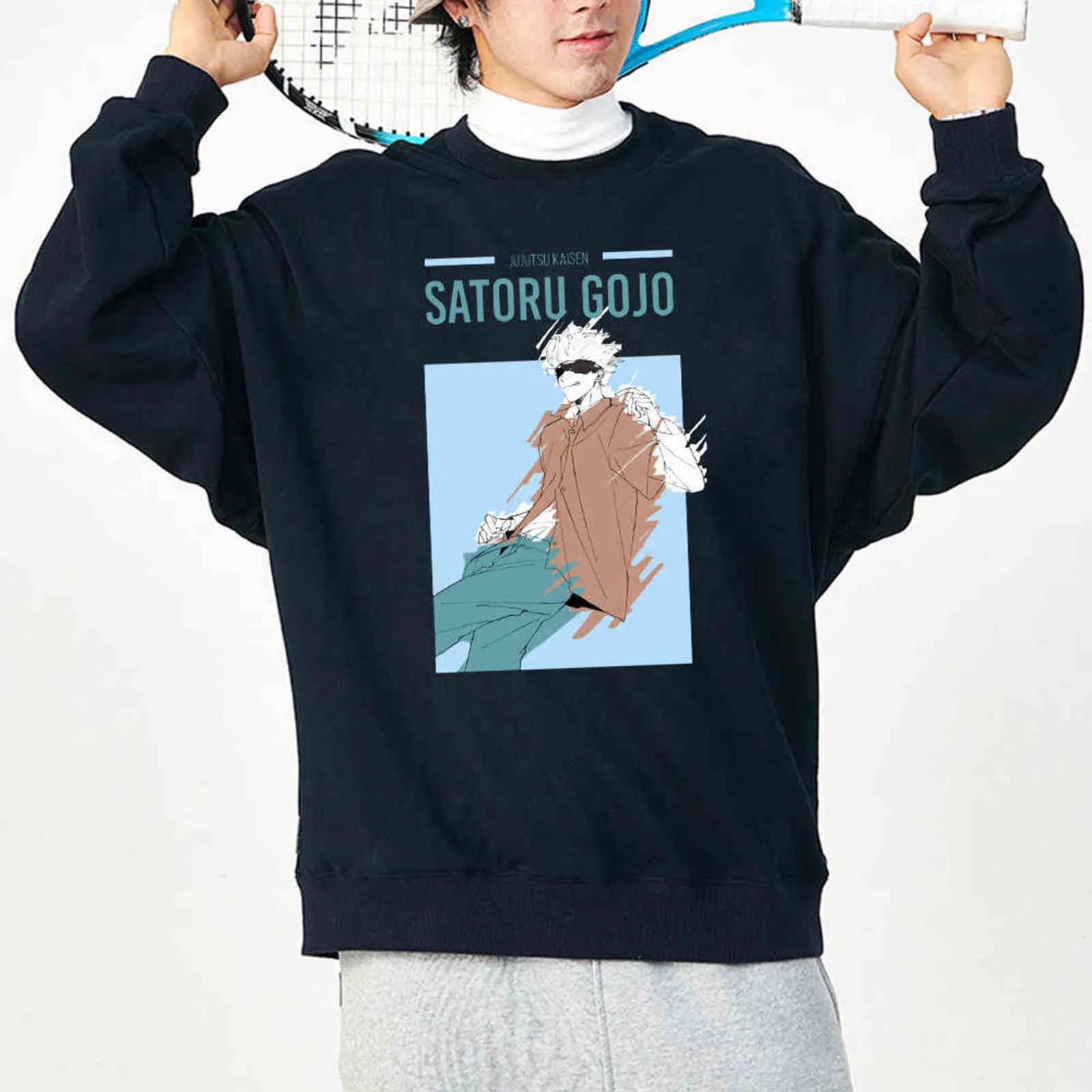 Satoru Gojo Anime Gedrukt Sweatshirts Man 2021 Trendy Mode Hoodies Gric Jujutsu Kaisen Harajuku Hip Hop Streetwear Hoody Y211122