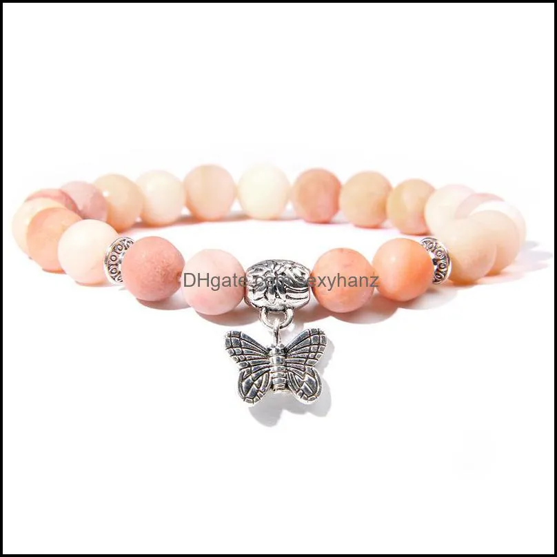 Bracelets Natural Stone Aventurine Bracelet Women Fashion Sier Butterfly For Girl Ohm Yoga Chakra Jewelry Love Gifts Beaded, Strands Drop De