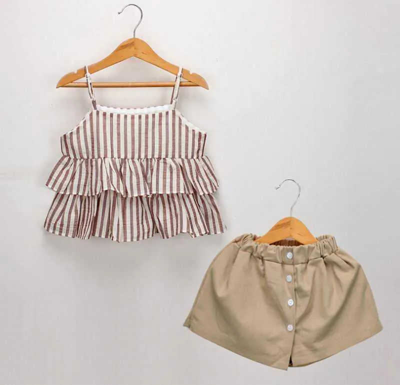 Stripe Baby Girl Costumes Ensembles d'été Sun-Top + Jupe-pantalon 2PCS Tenues Vêtements 2-6Y LT030 210610