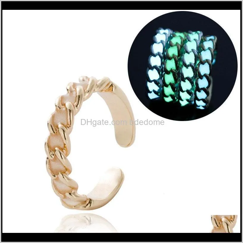 Faixa moda ajustável corrente forma anel luminoso sier personalidade personalidade cubano link dedo anéis tamanho mulheres jóias presente gota entrega 2021
