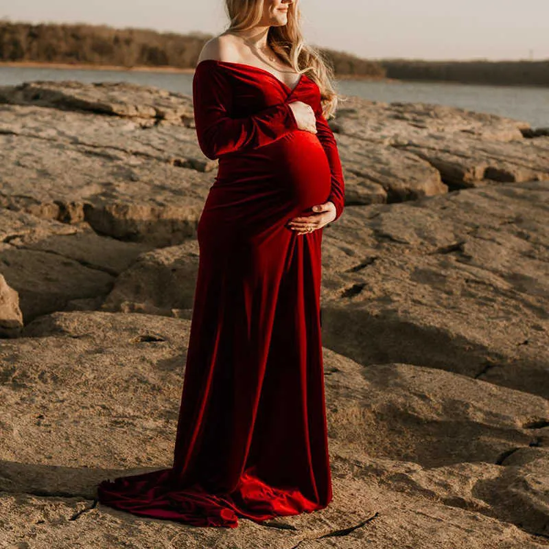 Vestido de maternidad de terciopelo dorado para sesi n de fotos con cuello en V vestido de fotograf a de mujeres embarazadas fiesta de bienvenida al