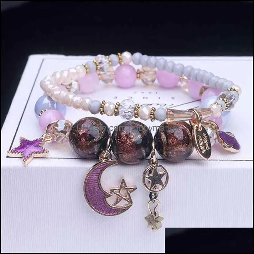 Korean version of New Star Moon Crystal Beaded Bracelet female Mori student girlfriends sister chain fashion simple