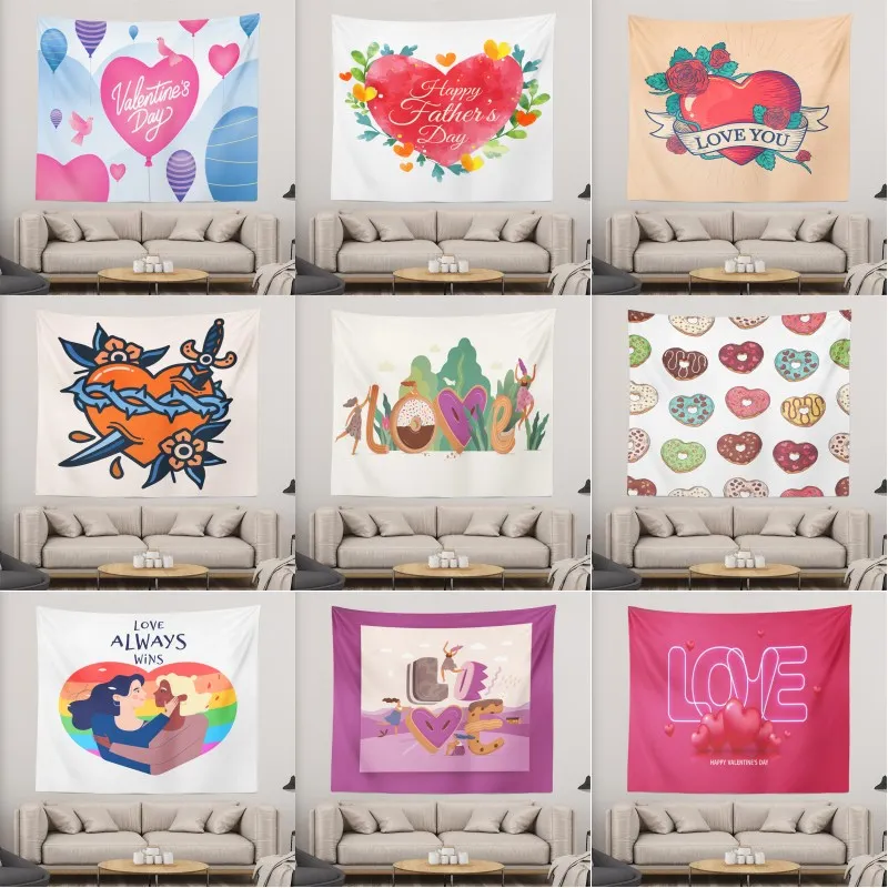 Valentinstag-Wandteppich, Wandbehang, liebevolles Herz, Valentinstag-Hintergrund für Schlafzimmer, Zimmer, Wohnheim, Party-Dekoration, 150 x 130 cm