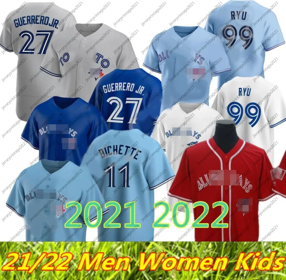 camisa personalizada Toronto 2021 2022 Blue Jays 11 Bo Bichette 27 Vladimir Guerrero Jr. Cavan Biggio Hyun-Jin Ryu Yamaguchi Randal Grichuk Drury Hernandez