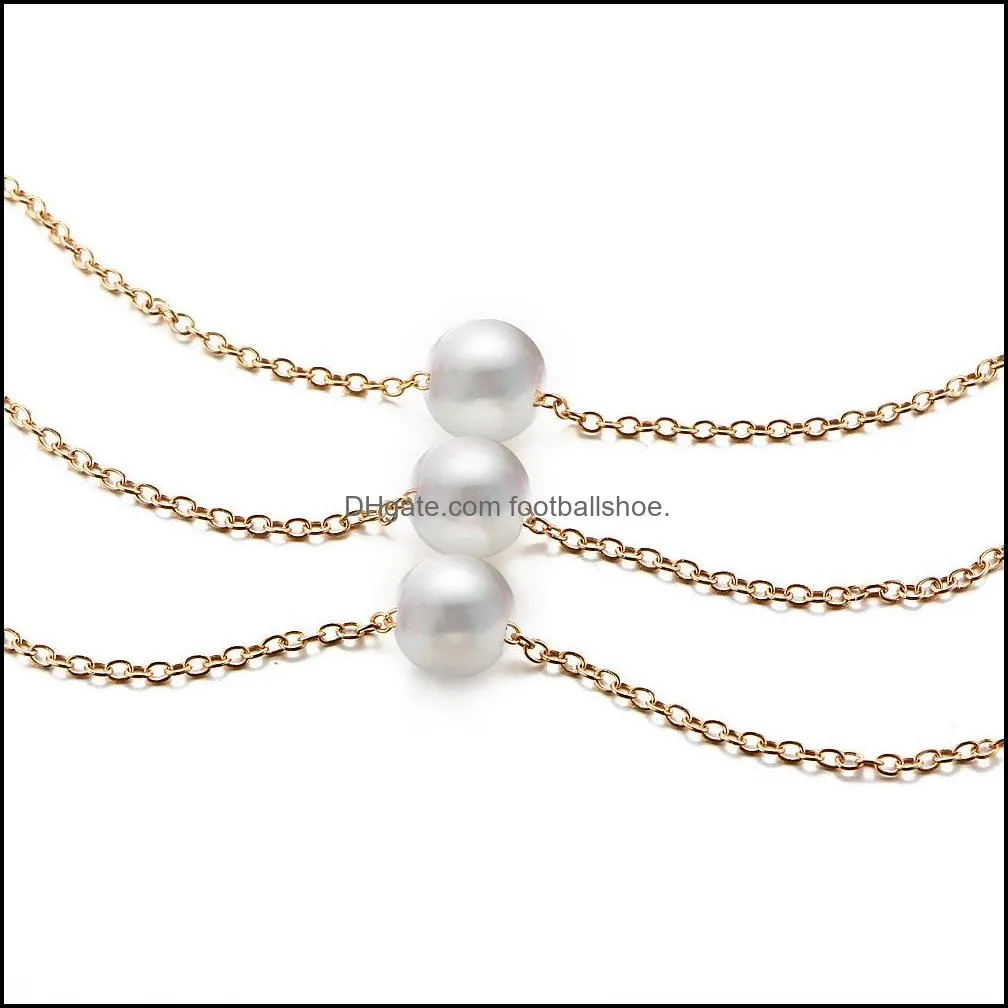 Multi Layer Pearl Choker Necklaces For Women Sexy Fashion Gold Chain Vintage Simple Design Long Necklace HZ