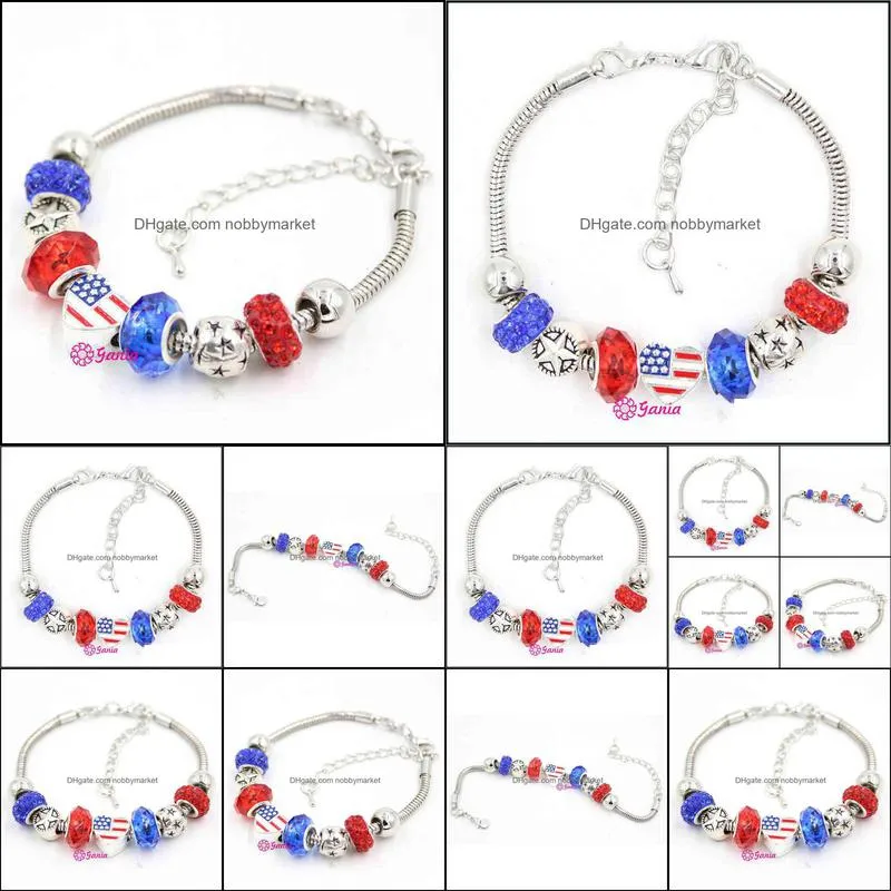 Factory Outlet Brand Bracelet New Arrival Wholesale DIY Jewelry Patriotic Style Star Beads Heart Shaped USA American Flag bracelets