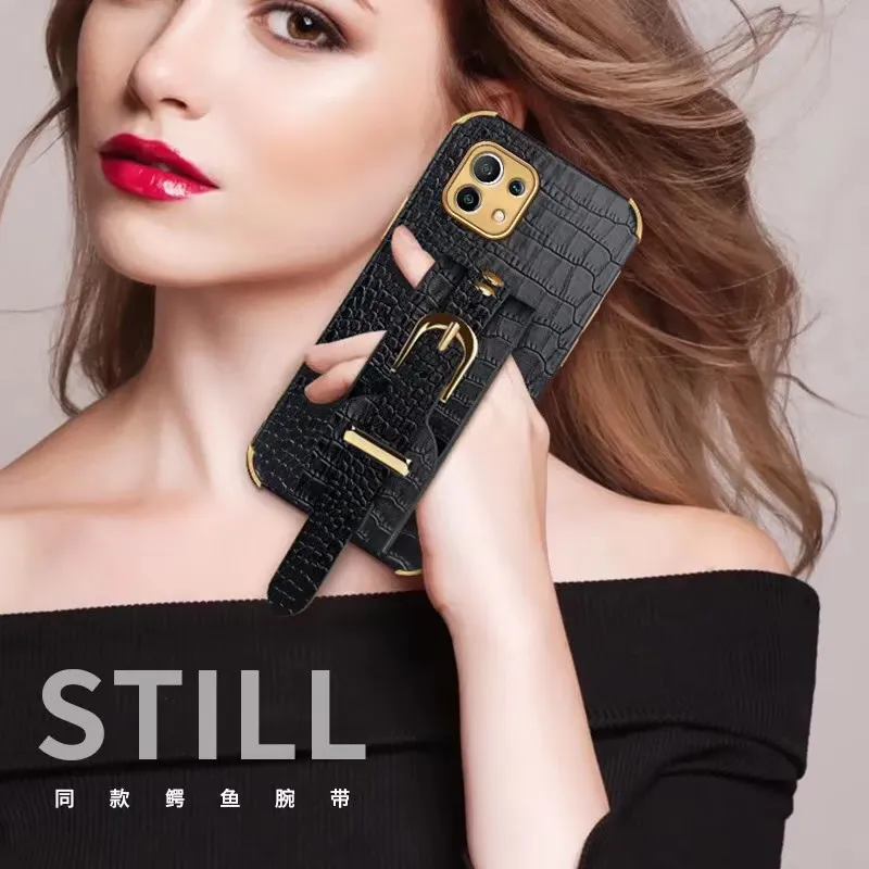 Luxury Leather Crocodile Texture Wallet Case With Wristband_voghion.com