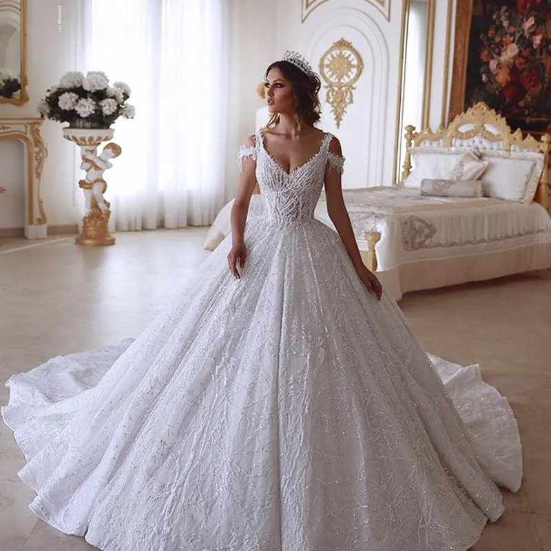 Champagne Ivory Lace Ball Gown Wedding Dress Sweetheart Corset Floor Length Custom Made 2024