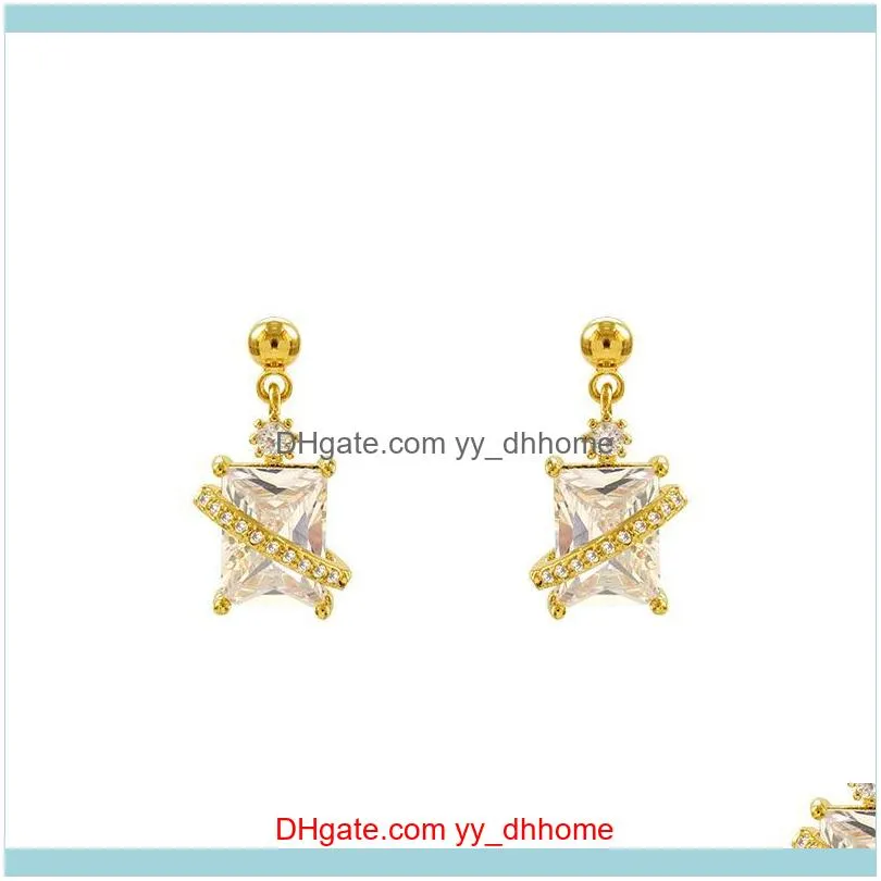 Korea Selling Fashion Jewelry Exquisite Small Copper Inlay Zircon Square Earrings Daily Wild Women`s Stud