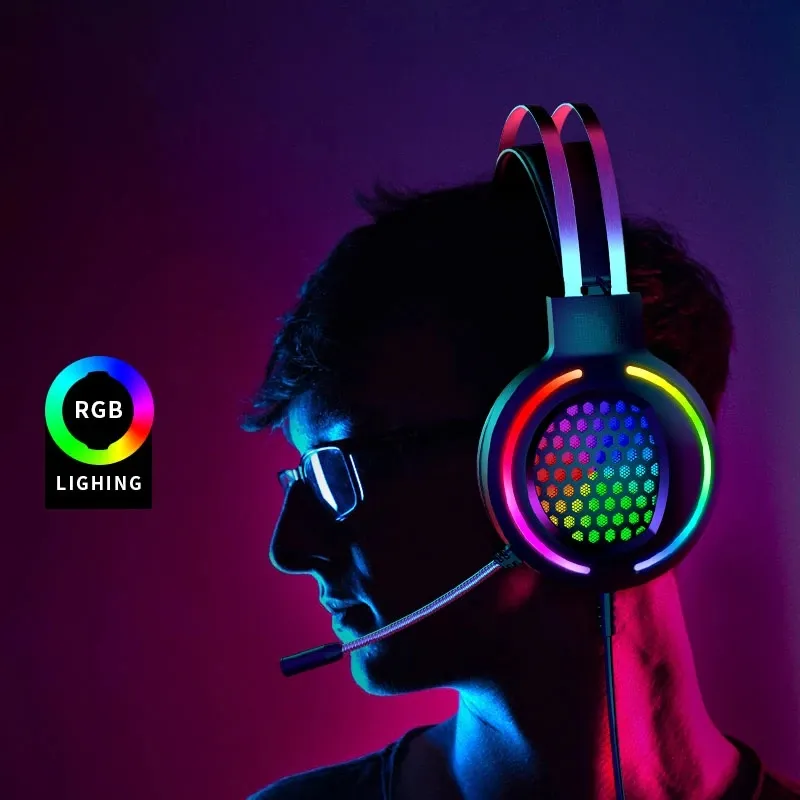 Hollow Headphones subwoofer 7.1G wired hive headset G12 copper hole USB e-sports Microphone headphone Breathing RGB Light For PC Gamer