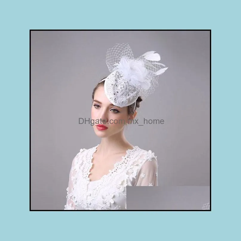 New Style White Elegant Complete manual bridal Hats Weddings events Fabric Netting Bridal Veils Business cap
