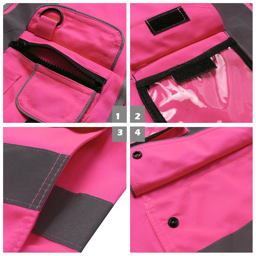 Safety Vest Bicycle Reflective Vests hi vis Coat Hot Pink with Pockets Working for Men Women