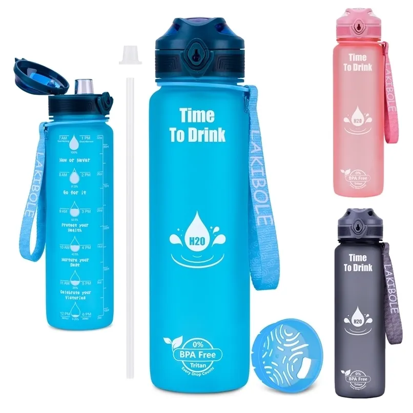 Waterfles Sport 1000 ml voor het drinken met stro-lekvrije drinkwaren Plastic BPA Gratis gratis artikelen 211122