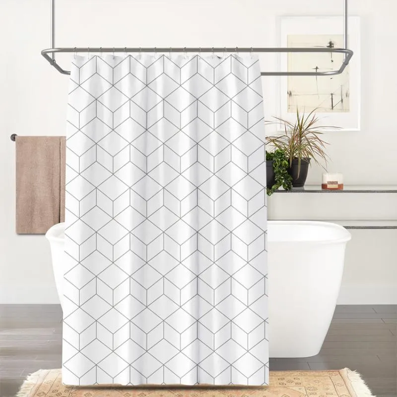 Rideaux de douche rectangulaire treillis Cube impression rideau étanche pour El salle de bain crochets gratuits