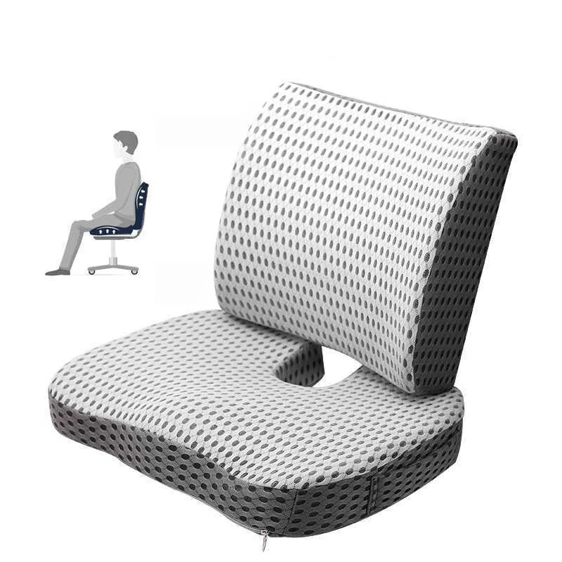 Cuscino ortopedico Cuscino per sedia 3D Mesh Memory foam a rimbalzo lento Sedia da ufficio Supporto per schienale Cuscino per seduta antidolorifico al coccige 210611
