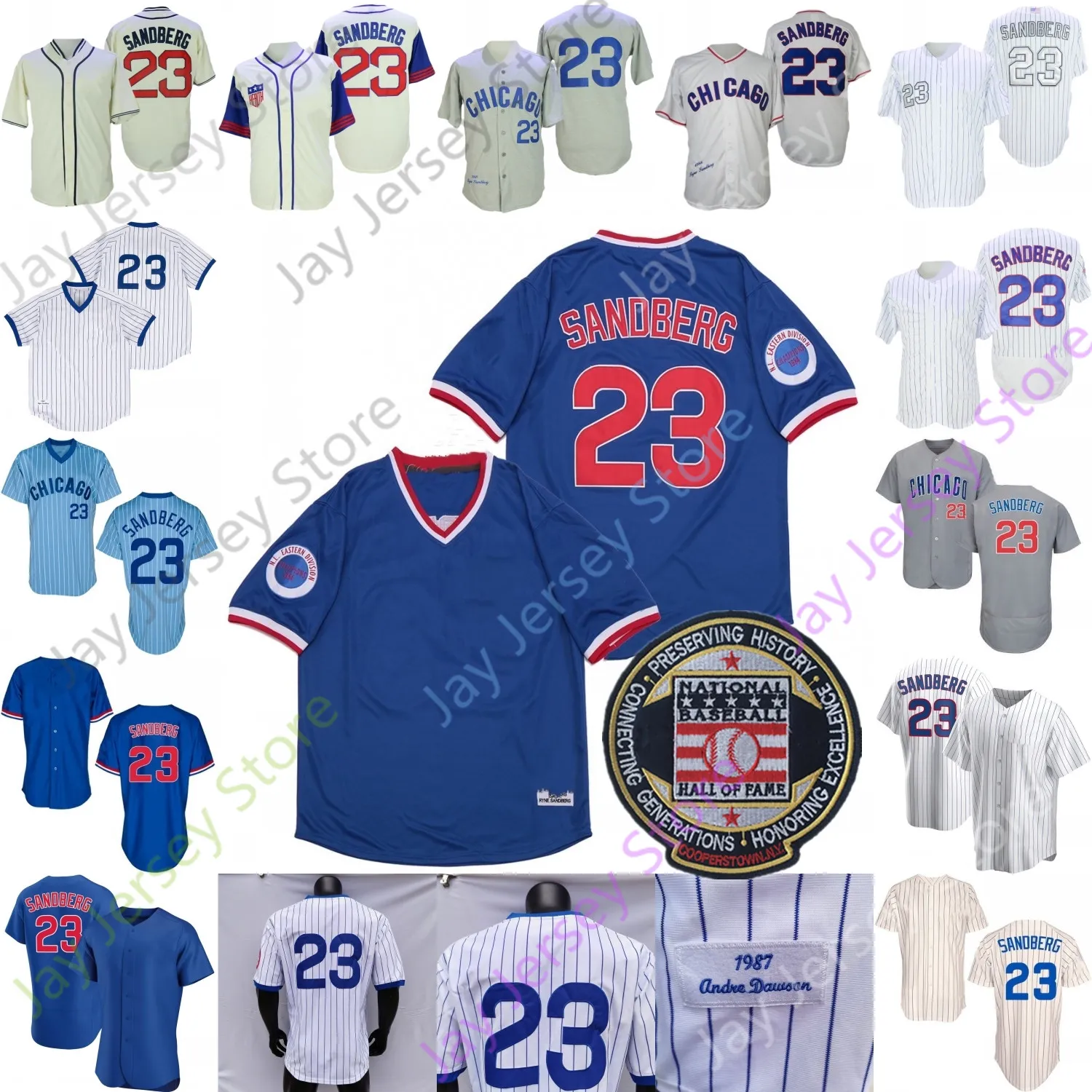 Camisa Ryne Sandberg 1984 1987 Pinstripe Azul Cooperstown Vintage Branco Azul 2005 Hall Of Fame Patch Feminino Tamanho S-3XL