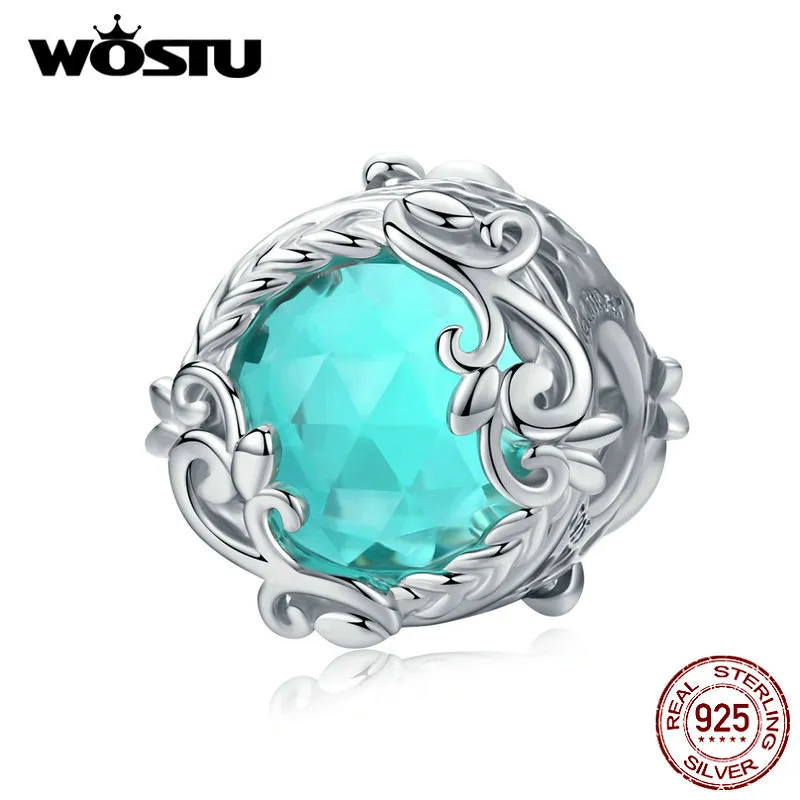 Wostu Real 925 Sterling Silver Flower Lampwork Beads Round Crystal Charms Pendant Fit Original Armband Smycken Gör CTC105 Q0531