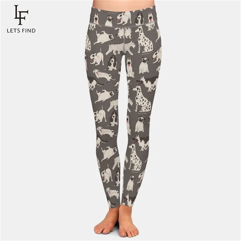 Lettigliette super morbido latte di seta stampa carino cani design plus size leggings moda vita alta vita fitness elastico donna 211204