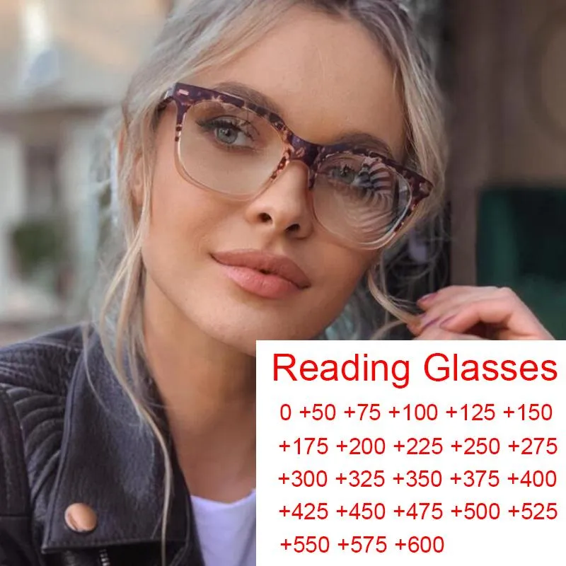 Diseñador cuadrado de la moda gafas de lectura mujeres transparente leopardo anti azul lentes lámparas hipermeperpia ogüentos recetados diopters