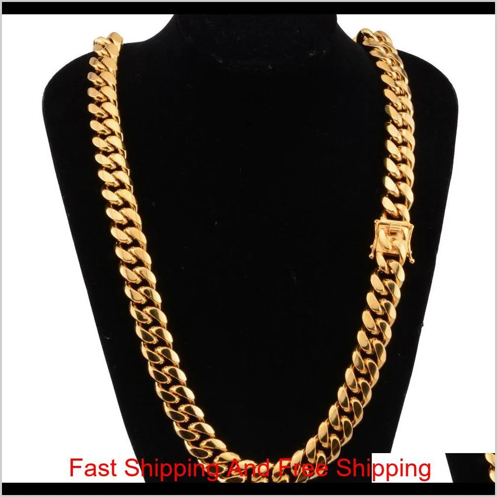 8mm/10mm/12mm/14mm/16mm stainless steel jewelry 18k gold plated high polished  cuban link necklace punk curb chain k3587