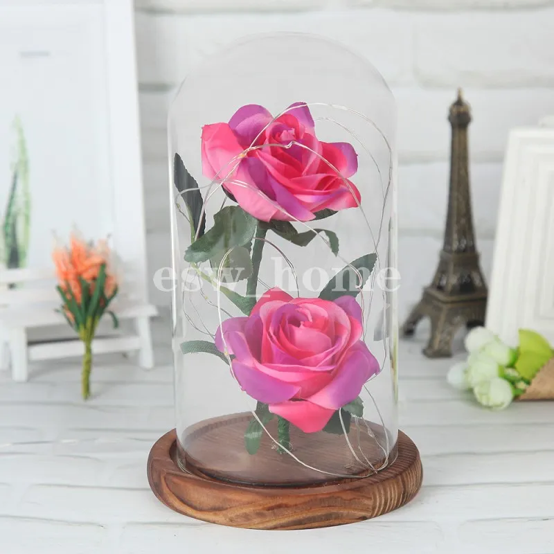 Cadeau de fête pour la saint-valentin, la fête des mères, pour petite amie, Rose éternelle, lumière LED dans un couvercle en verre, cadeaux de mariage, cadeaux de demoiselle d'honneur