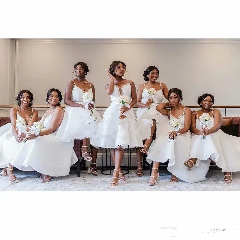 Short White Knee Length Bridesmaid Dresses Spaghetti Strap A-Line Beaded  Wedding Guest Gowns Plus Size from Dhgate Bridesmaid Dress - price 200.19