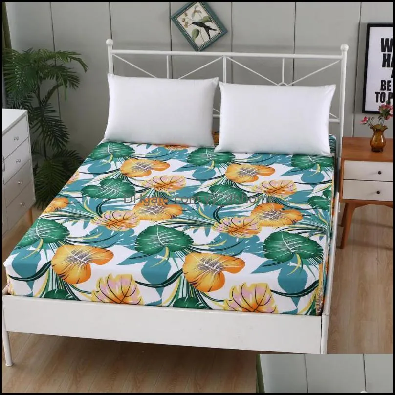 Sheets & Sets High-grade 100% Cotton Printed Fabric Four Corners With Elastic Fitted Sheet Mattress Cover Various Sizes Can Be