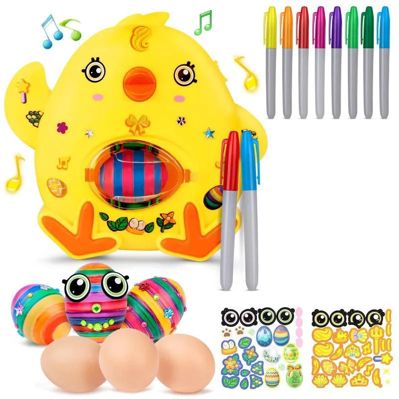 イースターエッグ装飾キット、卵の絵画着色スピナーマシンのおもちゃのバスケット詰め物のツールミュージックライトキットw / 8マーカー、3卵、男の子の女の子のためのDiyクラフトギフト