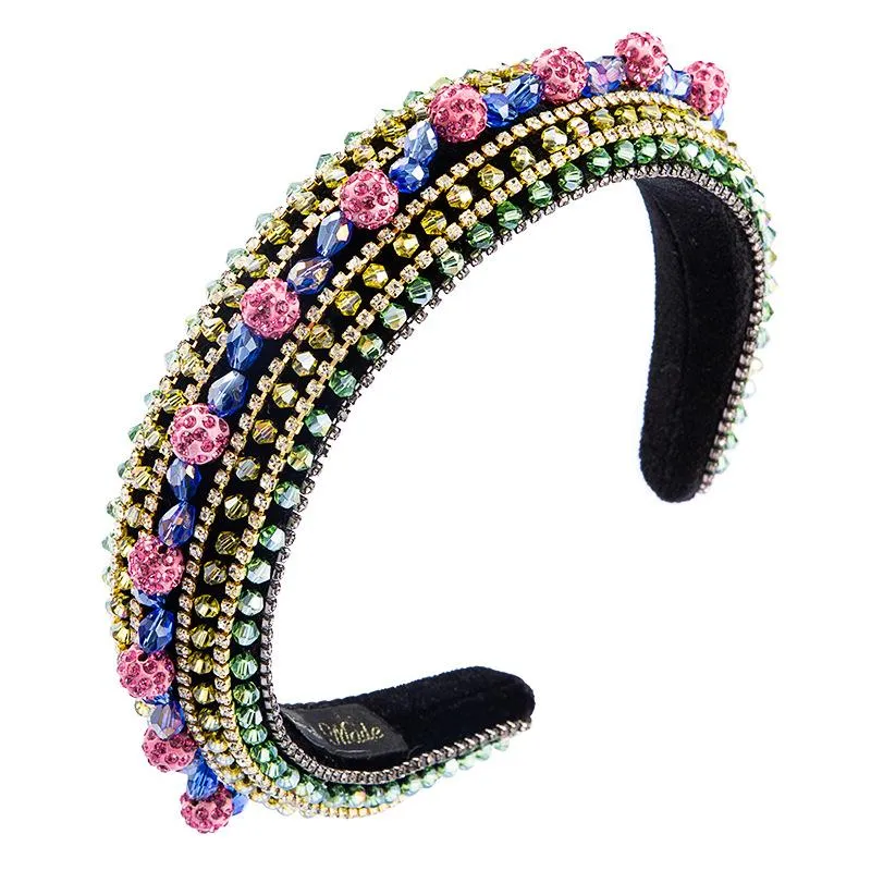 Renkli Rhinestone Boncuk Hairband Lüks Barok Geniş Bejeweled Saç Hoop Moda Saç Aksesuarı Düğün Gelin Parti için