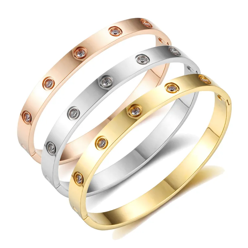 Luxe armbanden vrouwelijke glanzende CZ diamant armband voor vrouwen mannen minnaar armbanden titanium stalen pulsa fijne sieraden met originele doos dame gift roos goud zilver