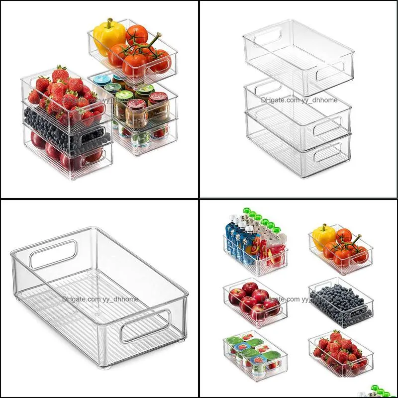 6Pcs Refrigerator Organizer Bins Stackable Fridge Organizers with Cutout Handles Clear Plastic Pantry Storage Rack