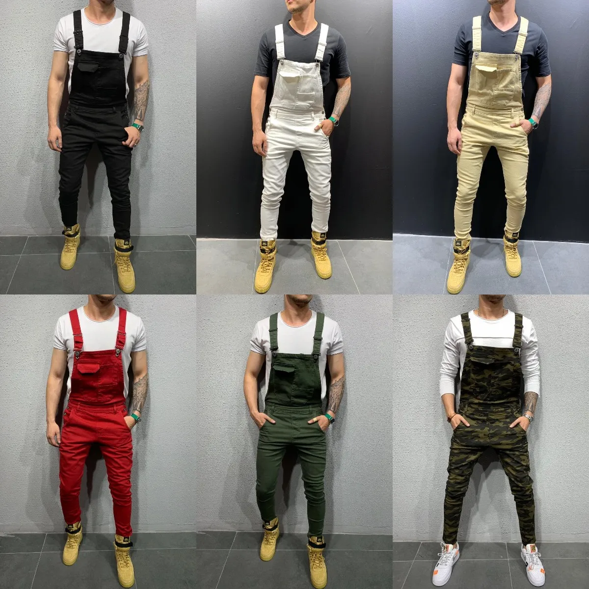 Cool designermärke Jeans Man Byxor För Herr Fick Denim Overall Jumpsuit Streetwear Sexig Suspender Byxa E21