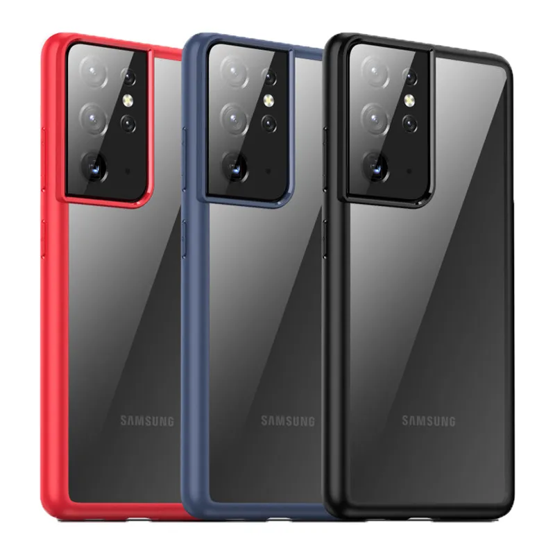 Pour Samsung Galaxy S21 Ultra étui transparent rigide PC couverture arrière souple pare-chocs étui de téléphone pour Samsung S21 Plus