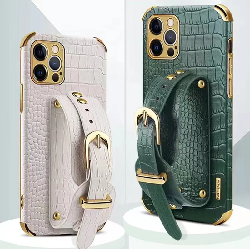 Luxury Leather Crocodile Texture Wallet Case With Wristband_voghion.com