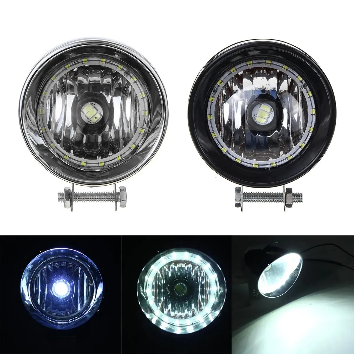 Siyah / Krom LED Motosiklet Bullet Farları Yüksek / Düşük Işın Kafa Işık Lambası
