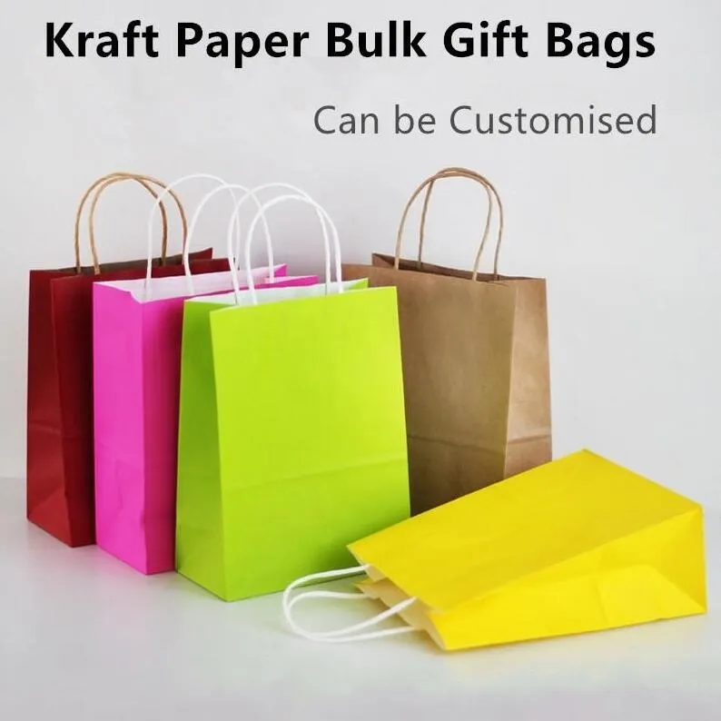 Kraft Kağıt Torbaları Kolları Ile Toplu Renkli Kağıt Hediye Çantası Alışveriş Torbaları Alışveriş Hediye Malları için Perakende Parti Favor 8 "X4.5" X10 "