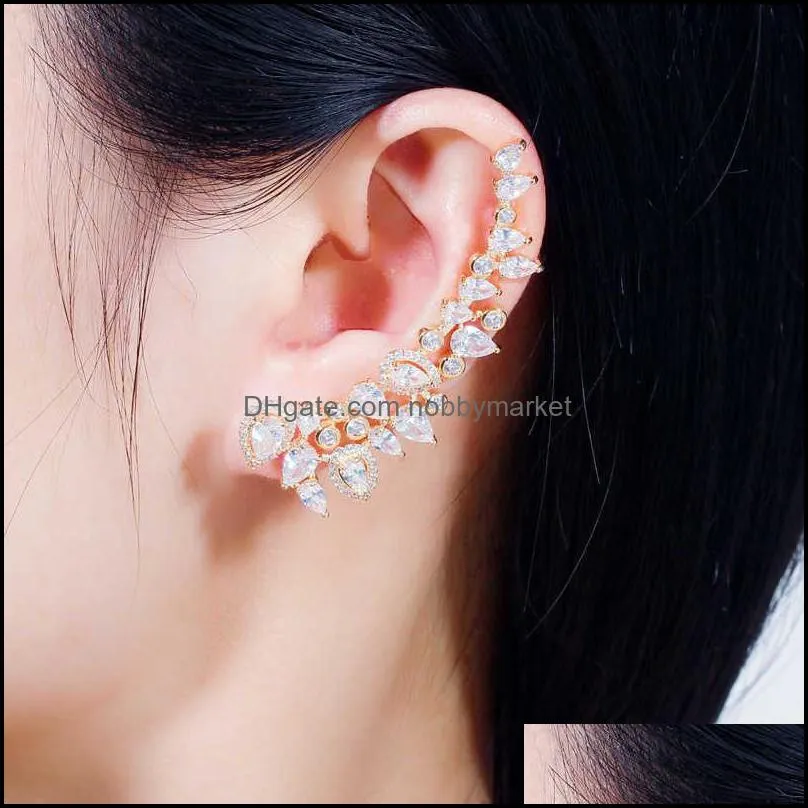 CWWZircons Chic Cubic Zircon 585 Gold Color Long Asymmetrical Ear Climber Clamp Stud Earrings for Women Punk Rock Jewelry CZ725 210619