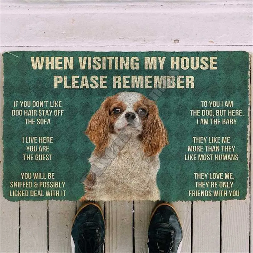 3D s'il vous plaît rappelez-vous Cavalier King Charles Spaniel chiens maison paillasson intérieur antidérapant porte tapis de sol décor porche 211124