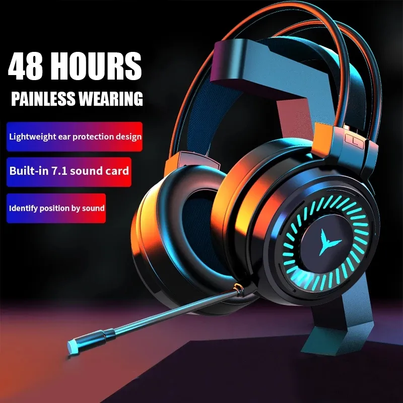 Gamer Headphones with Mic Computer Microphone Gaming USB Wired Headset For Xbox PS4 Game Stereo Hifi Surround Sound G60 Luminous earphones