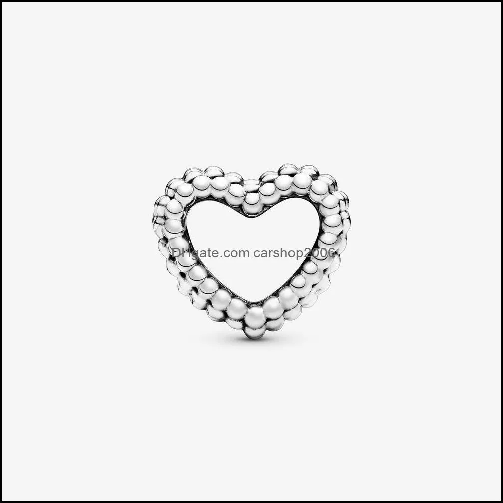 New Arrival 100% 925 Sterling Silver Beaded Open Heart Charm Fit Original European Charm Bracelet Fashion Jewelry Accessories