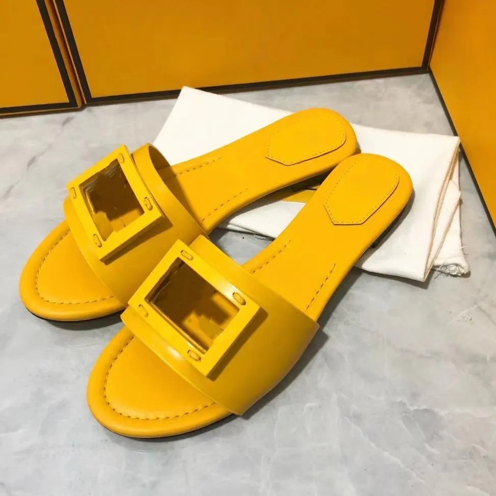 chic cowskin leather yellow hollow out flat heel slide sandal luxury women fashion shoes boutique size 35 to 41 42 tradingbear