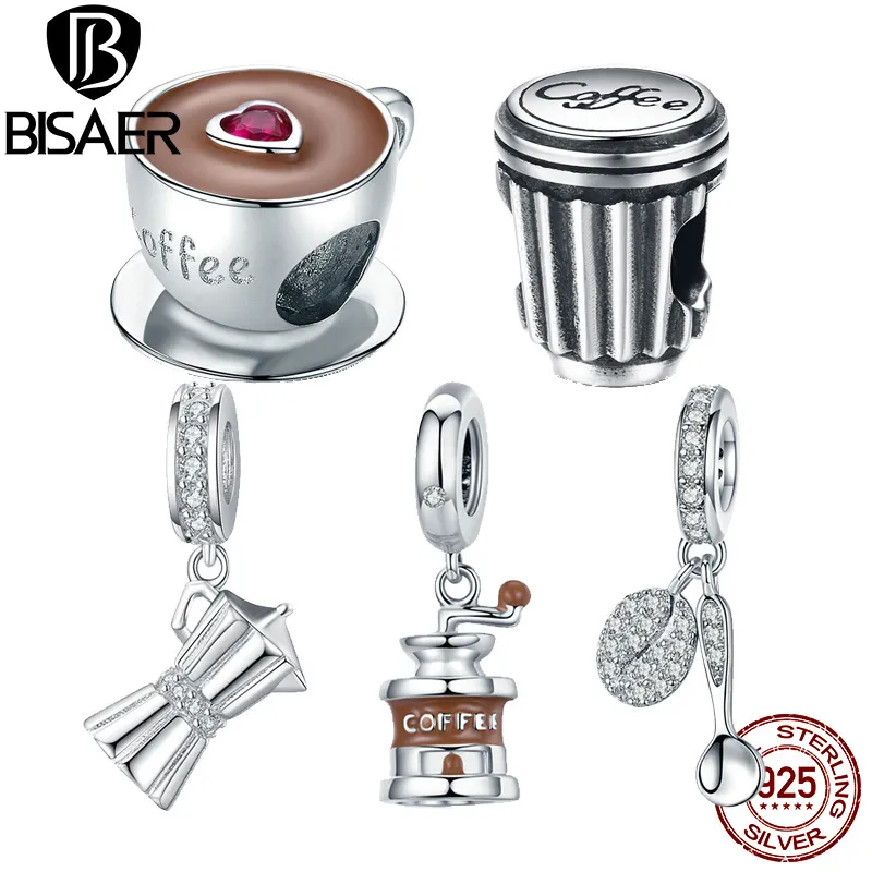 2020 Nowy Bisaer 925 Sterling Silver Coffee Zestaw Koraliki Charms Srebrny 925 Oryginalny Cycky Cyrkon Biżuteria Dokonywanie EFC171 Q0531