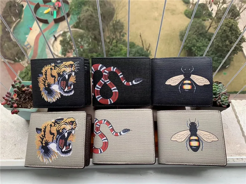Men Animal Short Wallet Leather Black Snake Tiger Bee Wallets Women Long Style Fashion Purse Wallet Card Holders With Gift Box Top Quality