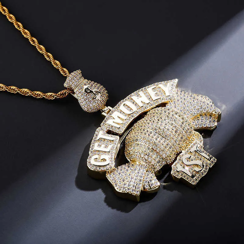 Hand Holding Money Pendant Necklaces For Men Bling Micro Pave Zircon Necklaces Fashion Hip Hop Rock Jewelry X0707